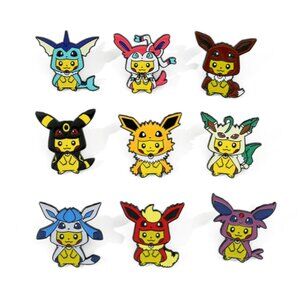 9-pc Pikachu Cosplay Eevee Evolution Enamel Pin Set